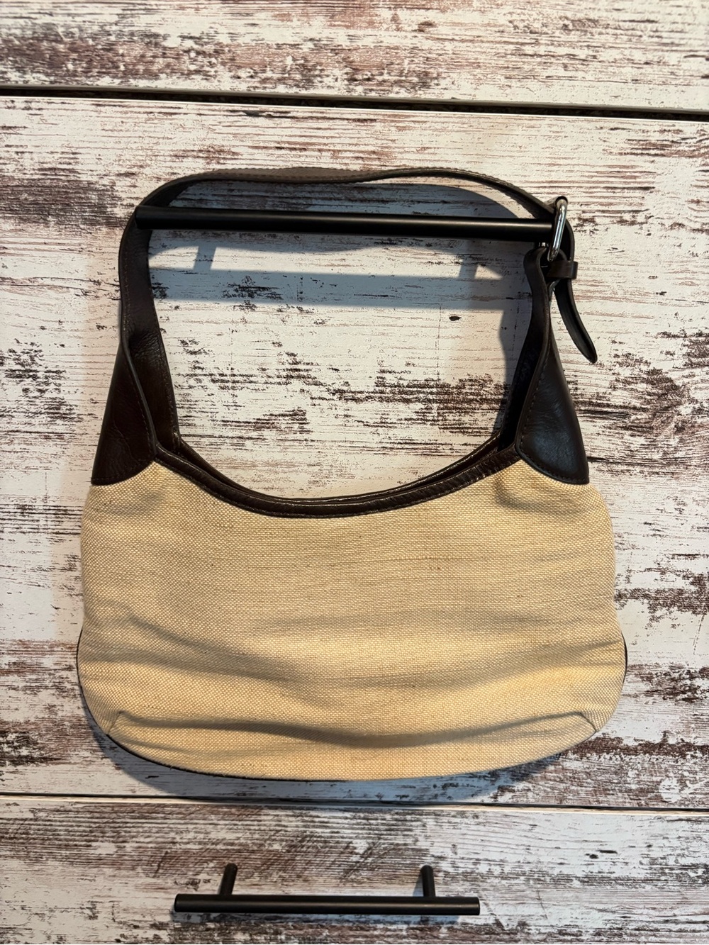 Banana Republic Womens Canvas Hobo Shoulder Bag - Canvas with Dark Brown